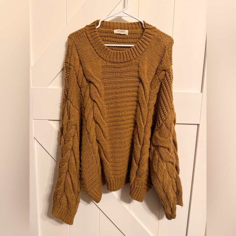 Zenana Outfitters Brown Cable Knit Sweater
Wide Sleeve